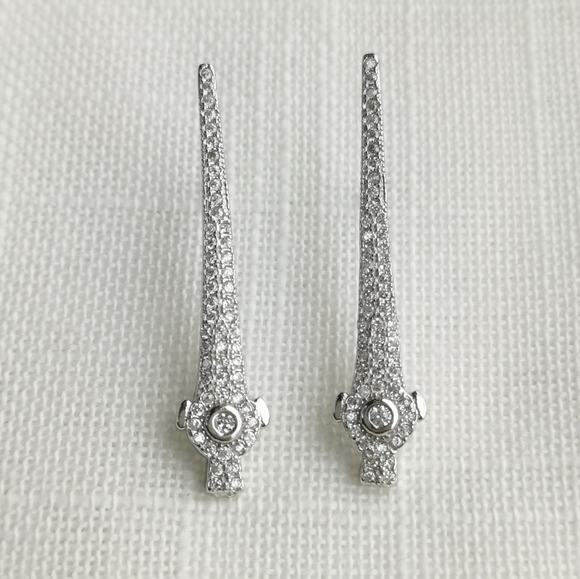 New ART DECO sterling silver cz long earrings - Picture 2 of 7